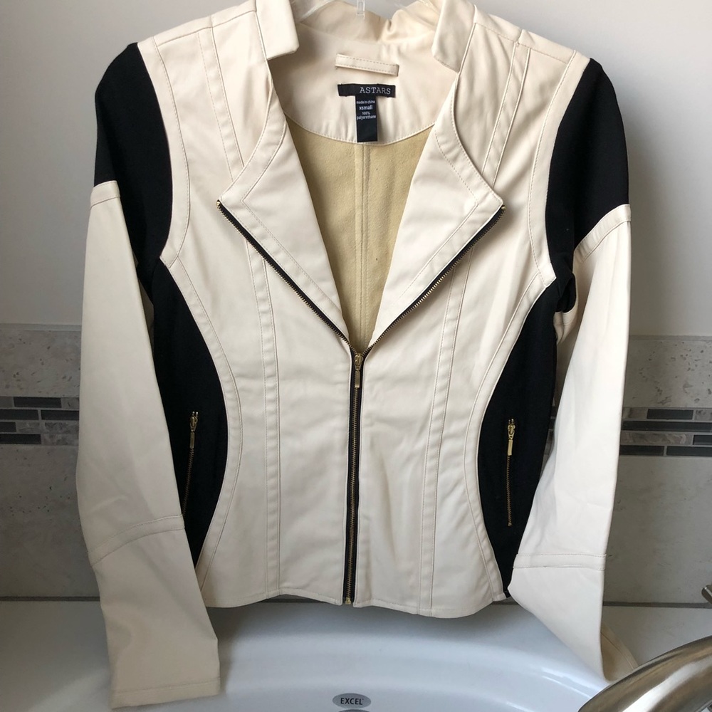 Cream and Black Leather Jacket